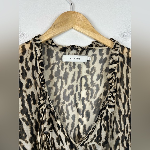 Munthe Gladiator Leopard Ruffle V Neck Midi Dress Women’s Sz 40 - Picture 6 of 8